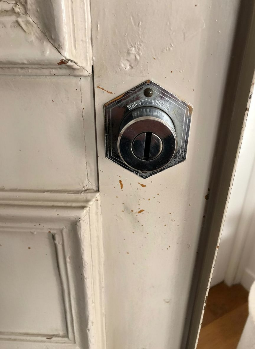 Cylindre Mottura anti-effraction monté sur une porte en bois